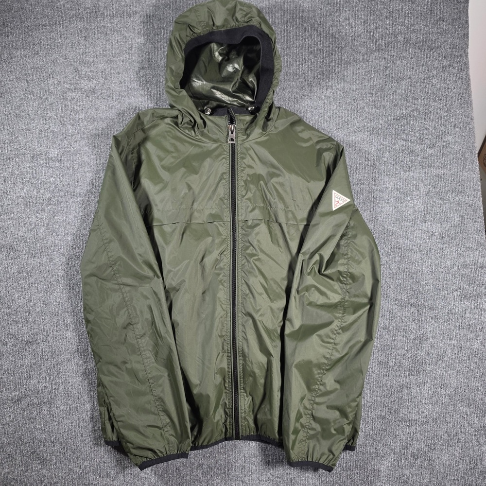 Guess Mens Olive Green Hooded Windbreaker Jacket 110AN877 XL